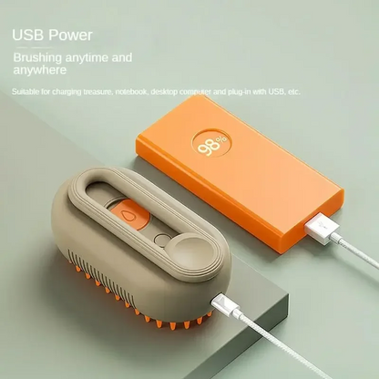 USB-powered Cat & Dog Steamy Brush per la Cura del Pelo di Cani e Gatti, ideal for brushing anytime and anywhere.